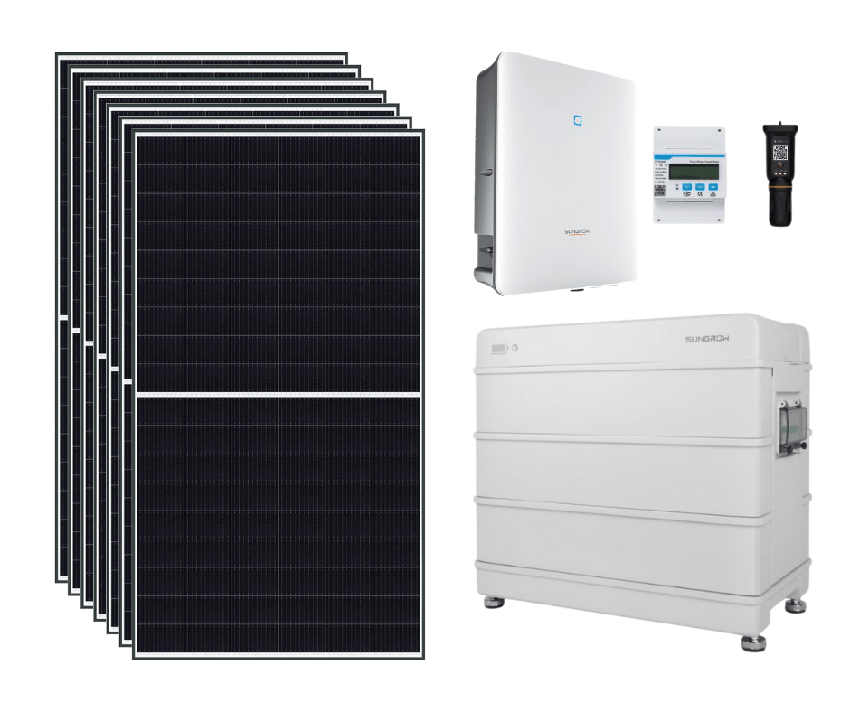 Solaranlage Komplettset mit Speicher: Hybrid 10 kWp Solaranlage Dreiphasig - Inkl. 9,6 kWh Sungrow Stromspeicher - NRW Solar